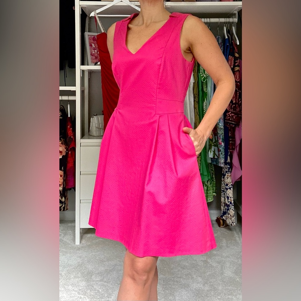 Karen Millen Pleated Hot Pink A-line Mini Dress with Pockets